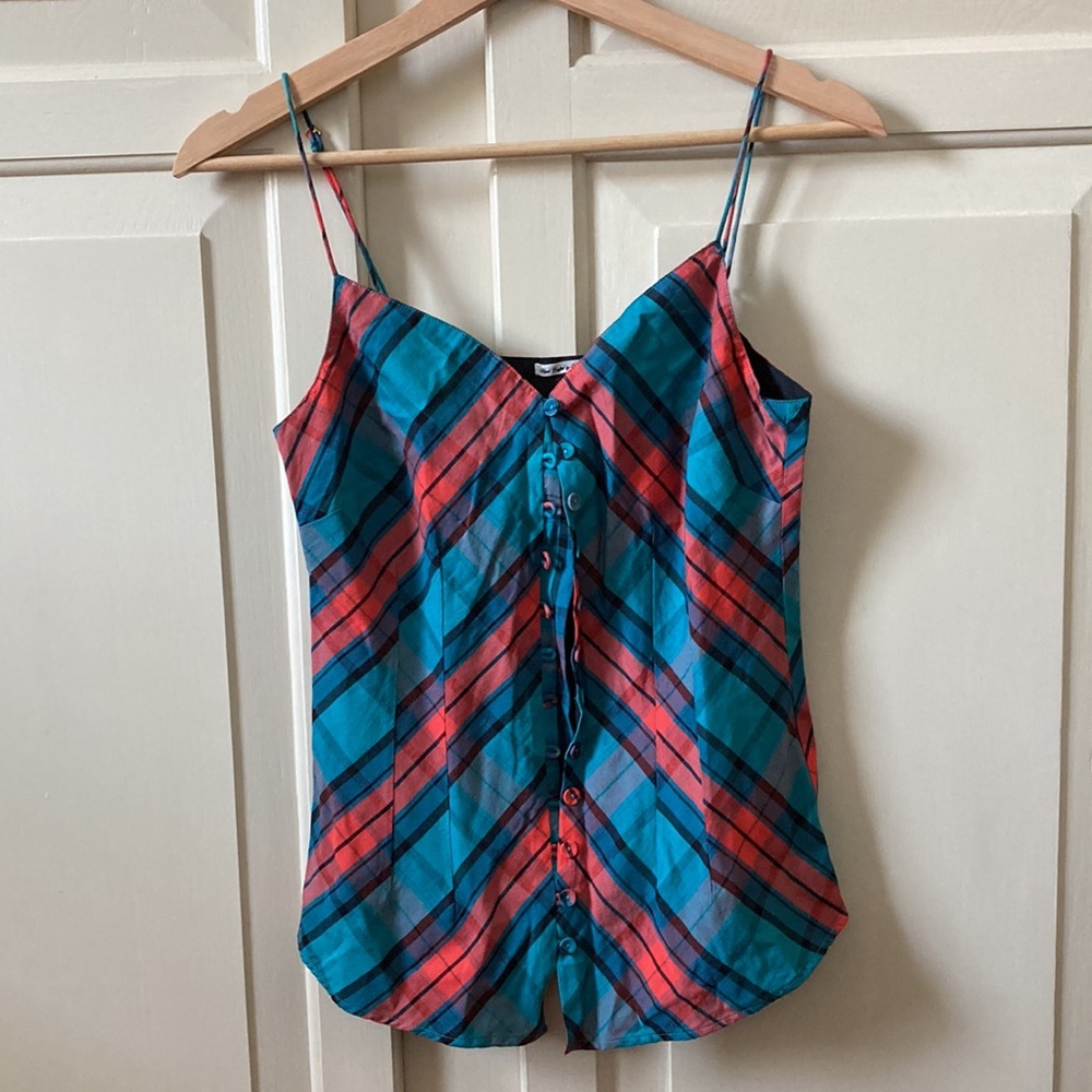 NWOT Obey premium cami teal plaid in 100% cotton